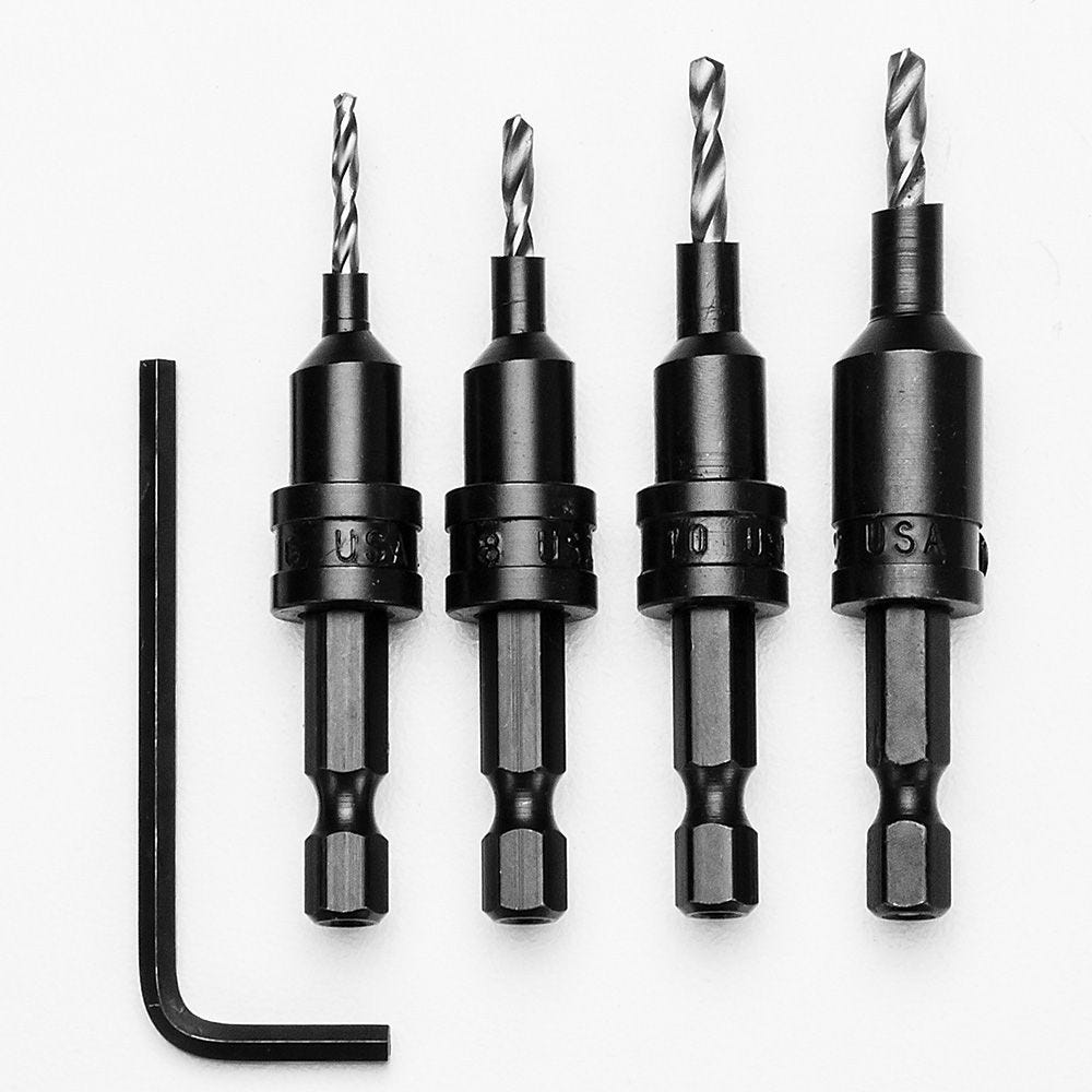 4-Piece Wood Screw Countersink/Pilot Hole Drill Bit Set | Rockler  Woodworking and Hardware